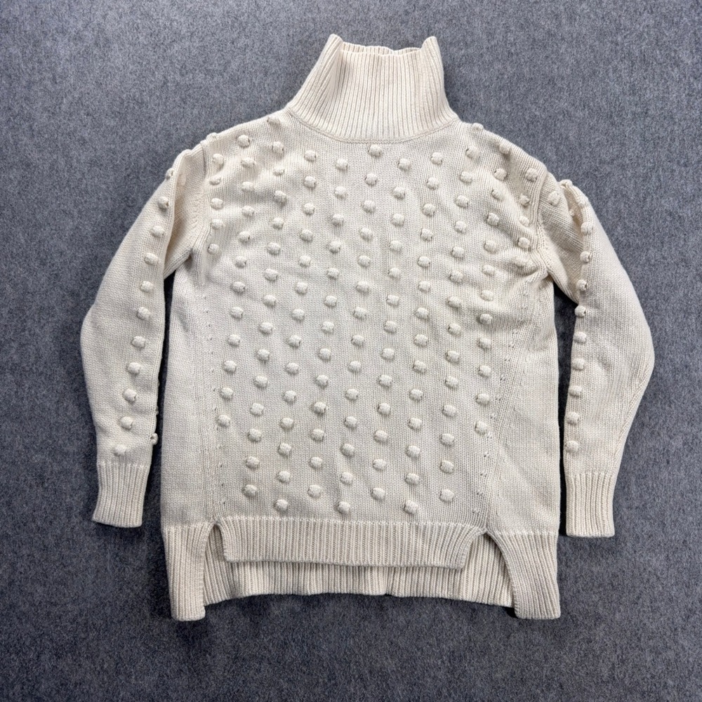 Tuckernuck Cream Pom-Pom Turtleneck Sweater Wool Cashmere Bobble Knit XS